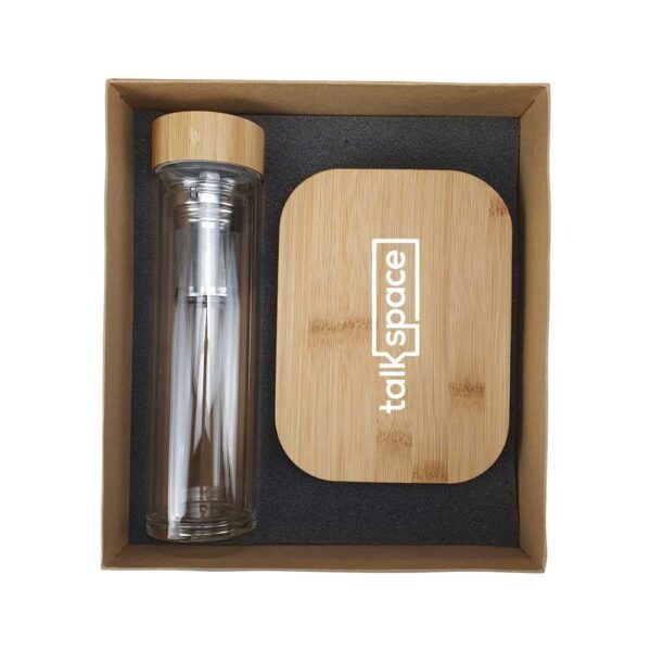 2in1 gifts set GS 21 04 printed Bamboo Gift Set with Flask & Lunch Box - Image 2