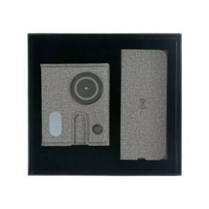 Grey Fabric Promotional Gift Set with Charging Station & Mousepad