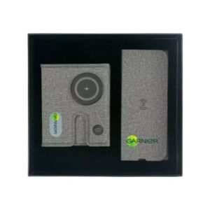 Grey Fabric Promotional Gift Set with Charging Station & Mousepad