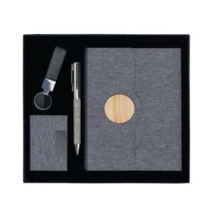 Grey Fabric Promotional Gift Set with RPET Notebook & Accessories