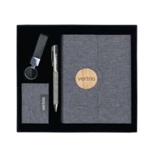 Grey Fabric Promotional Gift Set with RPET Notebook & Accessories