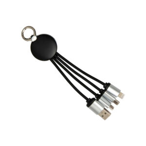 3-in-1 Charging Cable with Light-Up Logo & Keyring