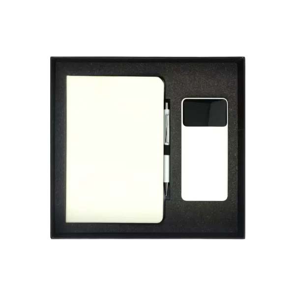 3in1 gifts set GS 31 04 WHT PU Notebook, Pen & Powerbank Gift Set with LED Display - Image 5