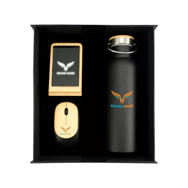 3in1 gifts set GS 31 13 printed Bamboo Gift Set with Wireless Charger, Mouse & SS Bottle - Image 2