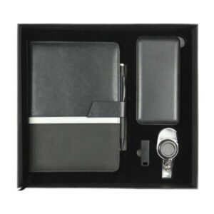 Black Leather Notebook & Powerbank Set