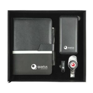 Black Leather Notebook & Powerbank Set