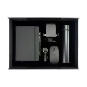Black Promotional Gift Set with PU Notebook & Tech Accessories