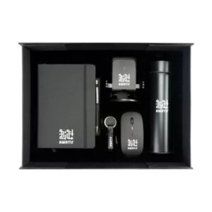 Black Promotional Gift Set with PU Notebook & Tech Accessories
