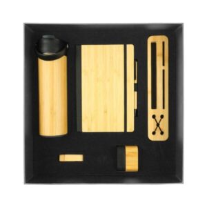 Eco-Friendly Bamboo Gift Set with Speaker & Charging Gear