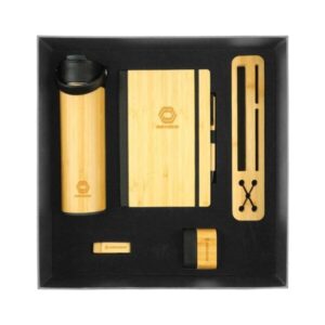 Eco-Friendly Bamboo Gift Set with Speaker & Charging Gear