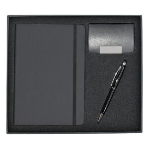 A5 Notebook, Business Card Holder & Metal Pen with Stylus Gift Set