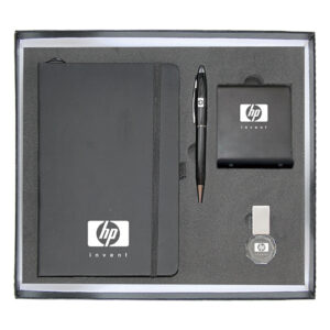 A5 Notebook, Desktop Cell Phone Stand, Metal Pen with Stylus & Crystal Metal USB Flash Drive Gift Set