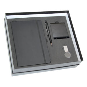 A5 Notebook, Desktop Cell Phone Stand, Metal Pen with Stylus & Crystal Metal USB Flash Drive Gift Set