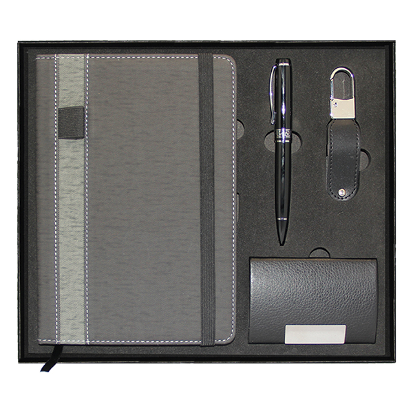 a5 notebook grey business card holder metal usb flash drive gift set GS 41 32 1 A5 Notebook Grey, Business Card Holder, Metal Ball Pen Twist & Leather Metal USB Flash Drive Gift Set