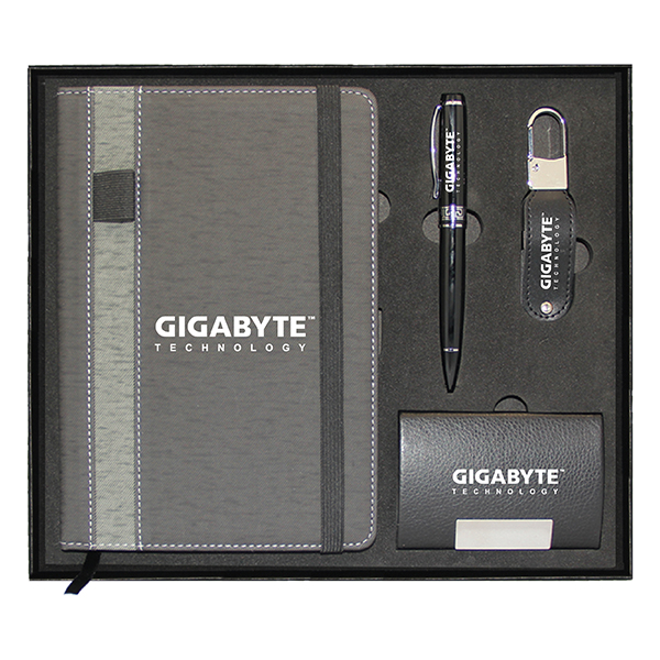 a5 notebook grey business card holder metal usb flash drive gift set GS 41 32 2 A5 Notebook Grey, Business Card Holder, Metal Ball Pen Twist & Leather Metal USB Flash Drive Gift Set - Image 2