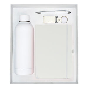 A5 Notebook, Leather USB Flash Drive, Stainless Steel Water Bottle with Handle & Metal Pen with Stylus Gift Set