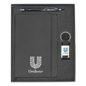 A5 Notebook, Metal Keychain with Fabric Strap, Slim Metal Ball Pen Twist Gift Set