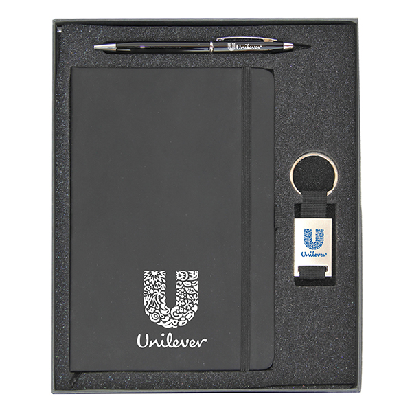 a5 notebook metal keychain fabric strap slim metal ball pen twist gift set GS 31 36 1 A5 Notebook, Metal Keychain with Fabric Strap, Slim Metal Ball Pen Twist Gift Set