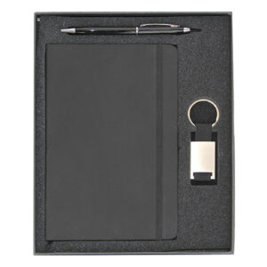 A5 Notebook, Metal Keychain with Fabric Strap, Slim Metal Ball Pen Twist Gift Set