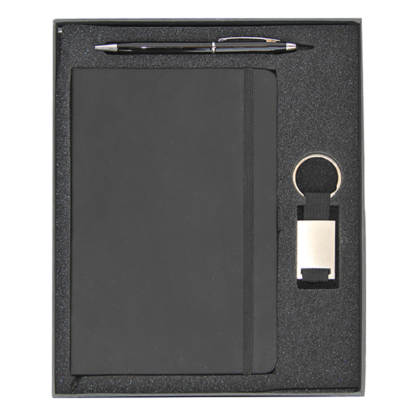 a5 notebook metal keychain fabric strap slim metal ball pen twist gift set GS 31 36 2 A5 Notebook, Metal Keychain with Fabric Strap, Slim Metal Ball Pen Twist Gift Set - Image 2