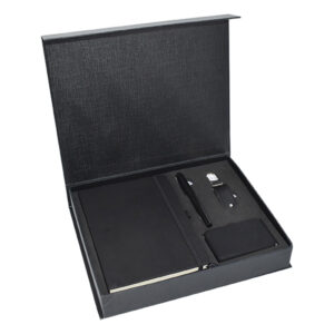 A5 Notebook, Metal Pen, Leather USB Flash Drive & Mini Light-Up Logo Power Bank Gift Set