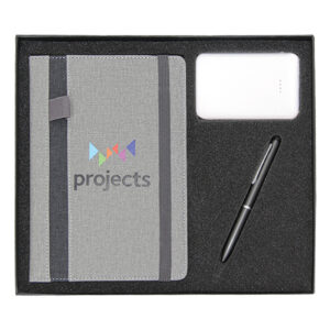 A5 Notebook, Metal Pen with Stylus & Mini Powerbank Gift Set