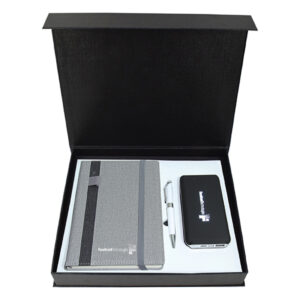 A5 Notebook, Metal Twist Ball Pen & Light-Up Logo Power Bank Gift Set