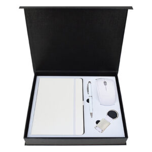 A5 Notebook , Wireless Mouse Foldable, Metal Pen with Stylus & Metal Keychain with Fabric Strap Gift Set