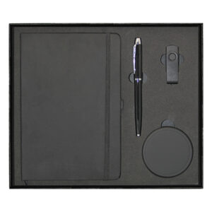 A5 PU Notebook Black, Fast Wireless Charging Technology, Metal Ball Pen & Metal USB Flash Drive Gift Set
