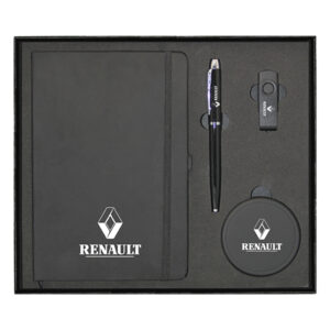 A5 PU Notebook Black, Fast Wireless Charging Technology, Metal Ball Pen & Metal USB Flash Drive Gift Set