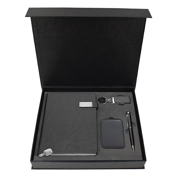 a5 pu notebook blue leather powerbank gift set GS 41 30 1 A5 PU Notebook , Leather & Metal USB Flash Drive, Metal Pen with Stylus & Powerbank Gift Set