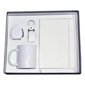 A5 PU Notebook with USB Flash Chip, Leather & Metal USB Flash Drive, Travel Adapter & Coffee Mug Gift Set