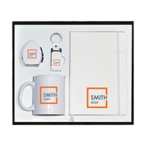 A5 PU Notebook with USB Flash Chip, Leather & Metal USB Flash Drive, Travel Adapter & Coffee Mug Gift Set