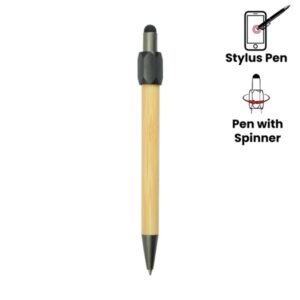 Bamboo & Metal Stylus Pen with Top Spinner – Blue Ink