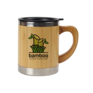 Bamboo & Stainless Steel Coffee Travel Mug with Handle and Lid