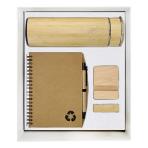Bamboo Stainless Steel Drinkware, Wooden Swivel USB, Eco-Friendly Notebook & Wooden Mobile Stand Gift Set