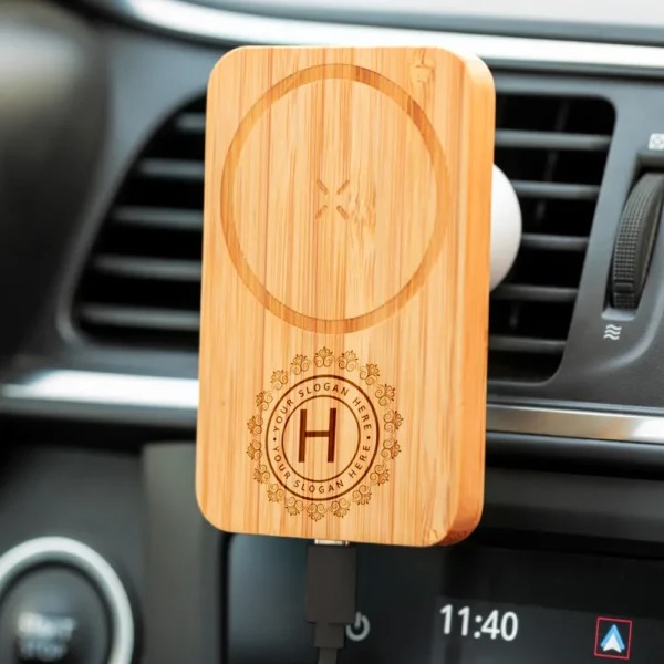 bamboo wireless car charger 15w fast charging and type c TG WC 50 incar Bamboo Wireless Car Charger 15W Fast Charging & Type C - Image 2