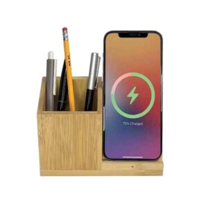 Bamboo Wireless Charger Pen Holder