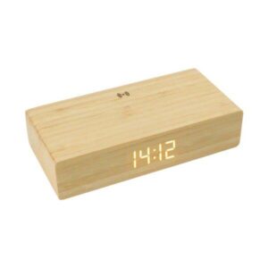 Bamboo Wireless Charger with Clock, Alarm & Thermometer