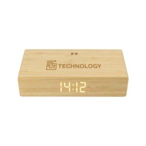 Bamboo Wireless Charger with Clock, Alarm & Thermometer