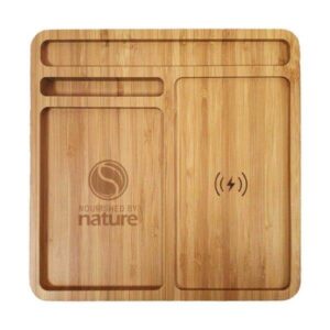 Bamboo 15W Wireless Desk Fast Charging Pad & Organizer