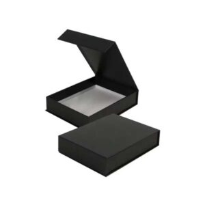 Black Cardboard Packaging Box with White Interior