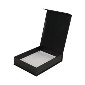 Black Cardboard Packaging Box with White Interior