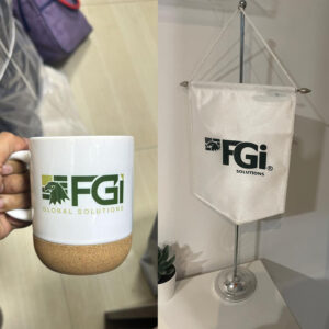 branded mug and desk flag 1 Branded mug and desktop flag with company logo