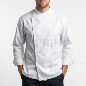 White Chef Coat with Side Buttons Long Sleeves Chest Pocket and Sleeve Pocket