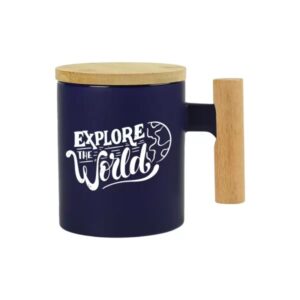 Ceramic Coffee Mugs with Bamboo Handle and Lid 380ml