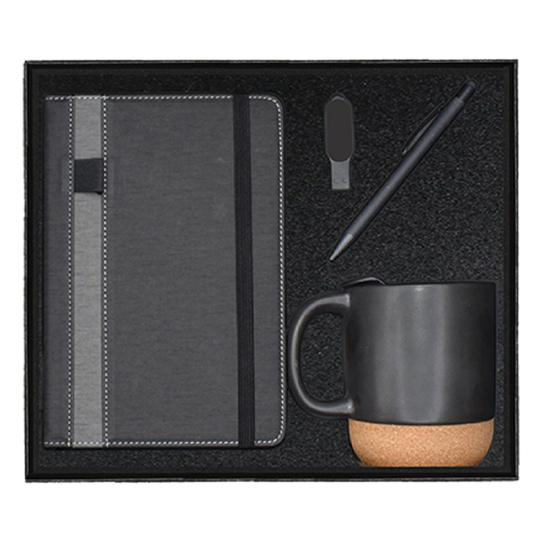 ceramic mug cork bottom slim notebook gift set GS 41 21 1 Ceramic Mug with Cork Bottom, Slim LED USB Flash Drive, Stylus Pen & Notebook Gift Set