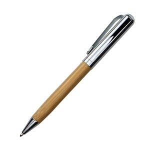 Chrome & Bamboo Metal Pen – Blue Ink