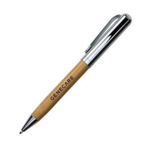Chrome & Bamboo Metal Pen – Blue Ink