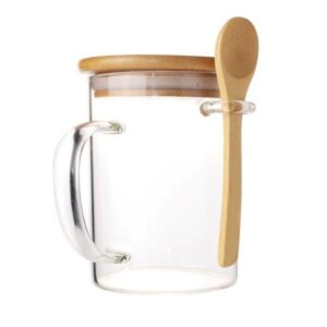 Clear Glass Mug with Bamboo Lid and Spoon